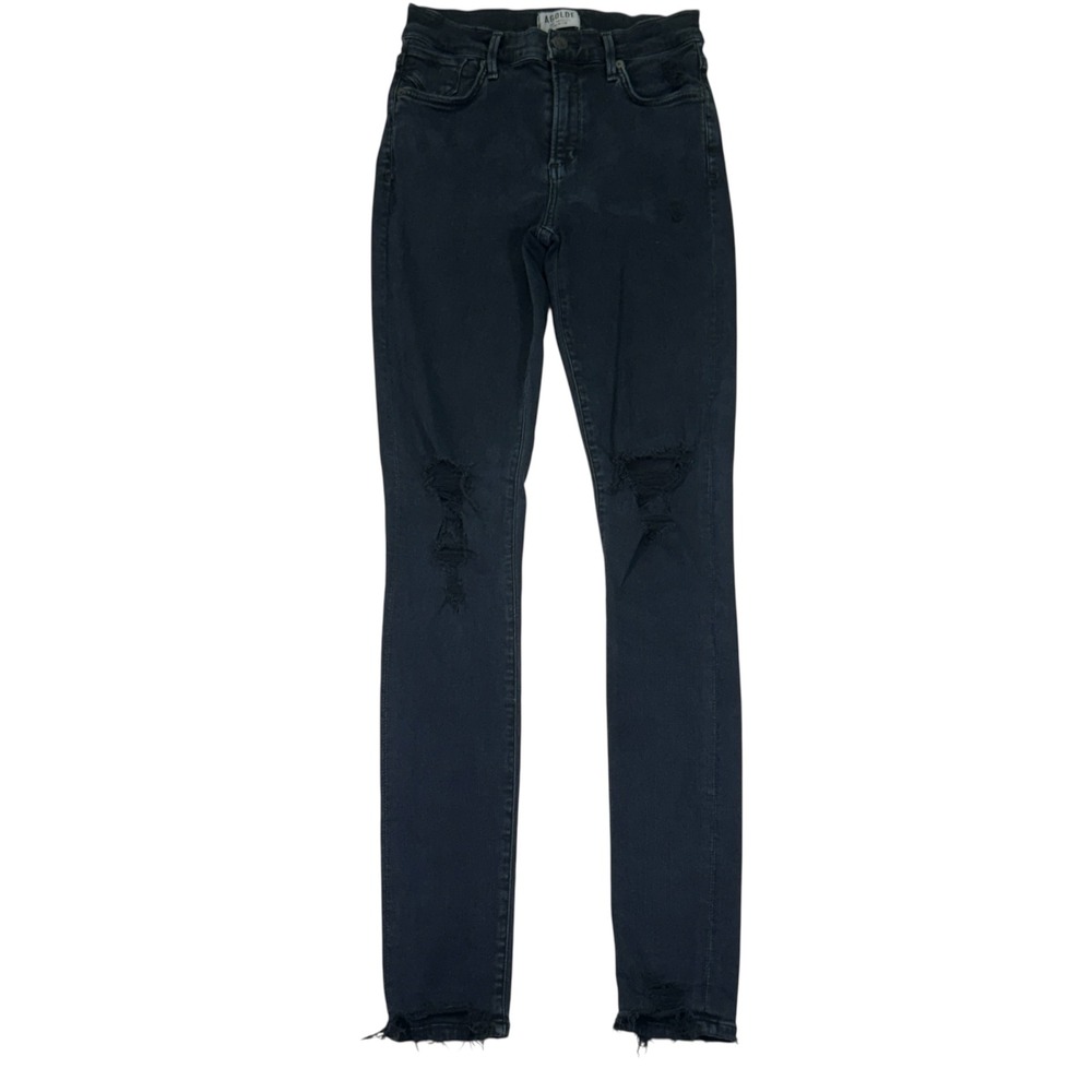 AGOLDE Premium Wash Dark Blue Denim Jeans Distressed Raw‎ Hem Skinny Size 25